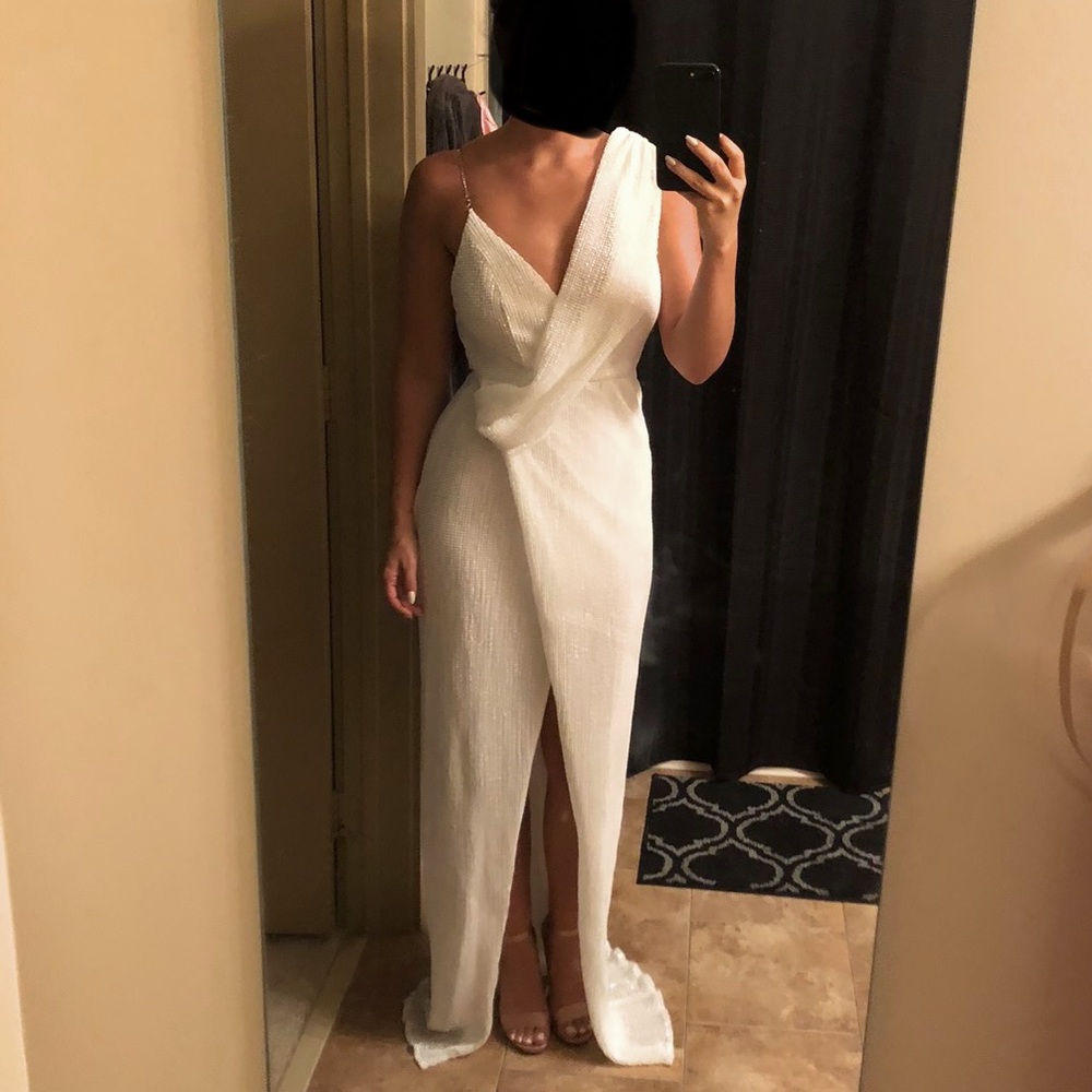 White Sequin Gown with Slit